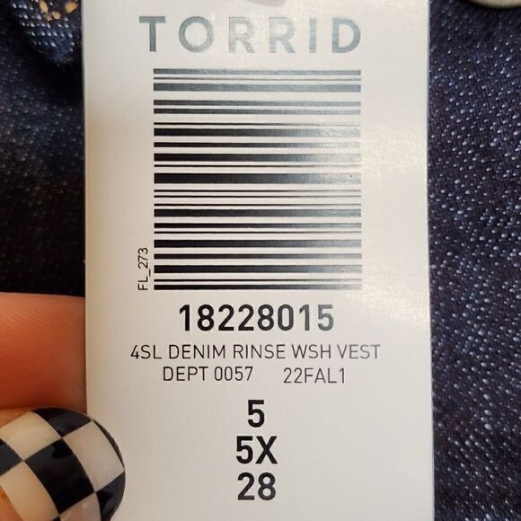 5X 28W Torrid Denim Dark Wash Cropped Vest Cotton Collar Button Front Sleeveless - Picture 6 of 9